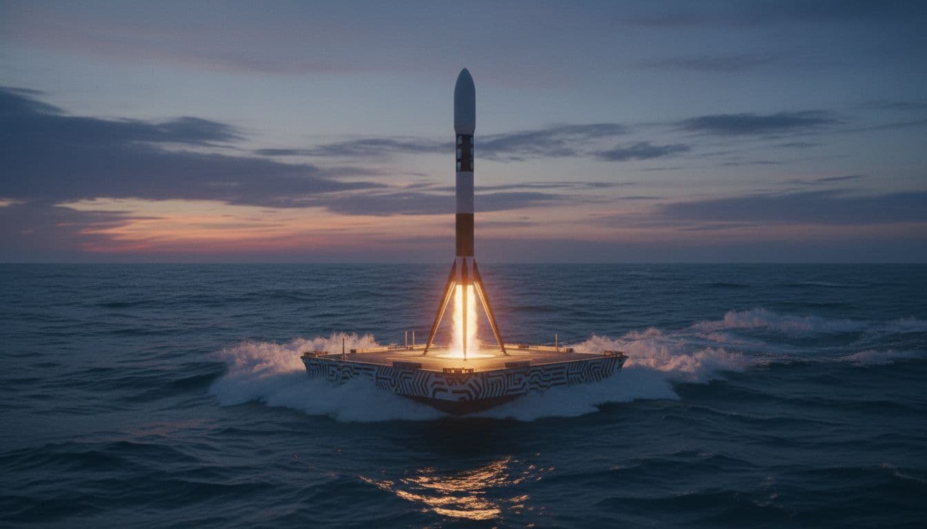 SpaceX Launches 60th Falcon 9 From Vandenberg in 2025, Adds 27 New Starlink Satellites 3 Reusable rocket booster landing vertically on a drone ship at sea at twilight