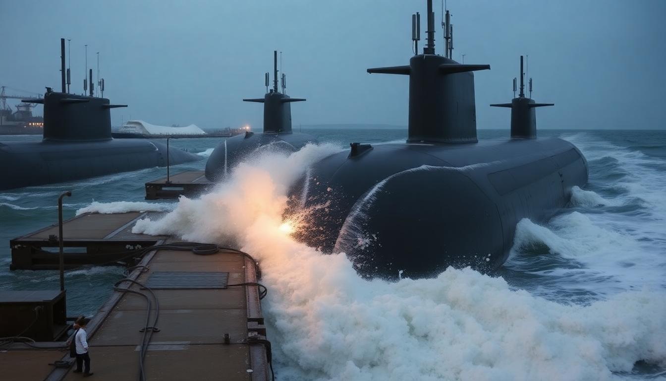 Russian Nuclear Submarine Base Hit by Massive Earthquake: Satellite Images Reveal Damage 2 Russian Borei-class nuclear submarines at Rybachiy base with wave damage