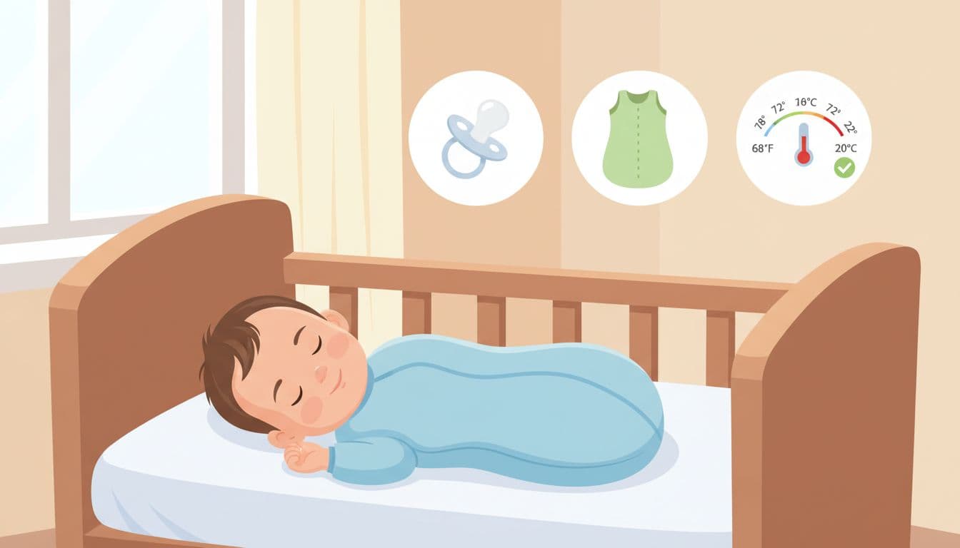 Kansas Child Review Board Warns Parents Amid Day Care Deregulation 3 Illustration of safe infant sleep practices: back sleeping, empty crib, and comfortable room temperature