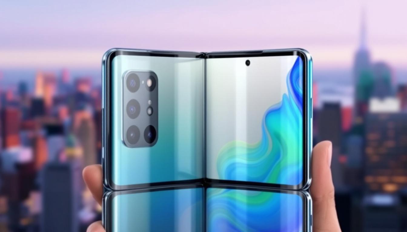 Samsung Galaxy Unpacked 2025: The Future of Foldables Gets Thinner, Smarter, and More Fun 2 Close-up of the Samsung Galaxy Z Fold 7 unfolded, showing off its ultra-thin design, dual massive screens, and triple camera system, with New York skyline in soft focus behind.