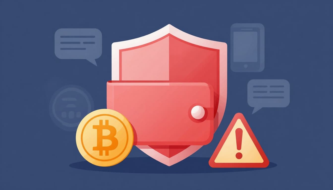 Illustration of a shield protecting a wallet from crypto scams