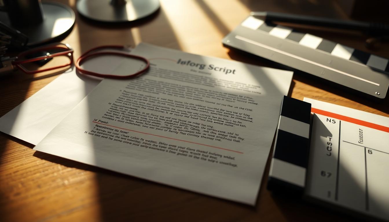 Avengers: Doomsday Script Update Has Marvel Fans Buzzing, Says Alan Cumming 4 Script draft on a desk with notes and clapperboard, cinematic lighting