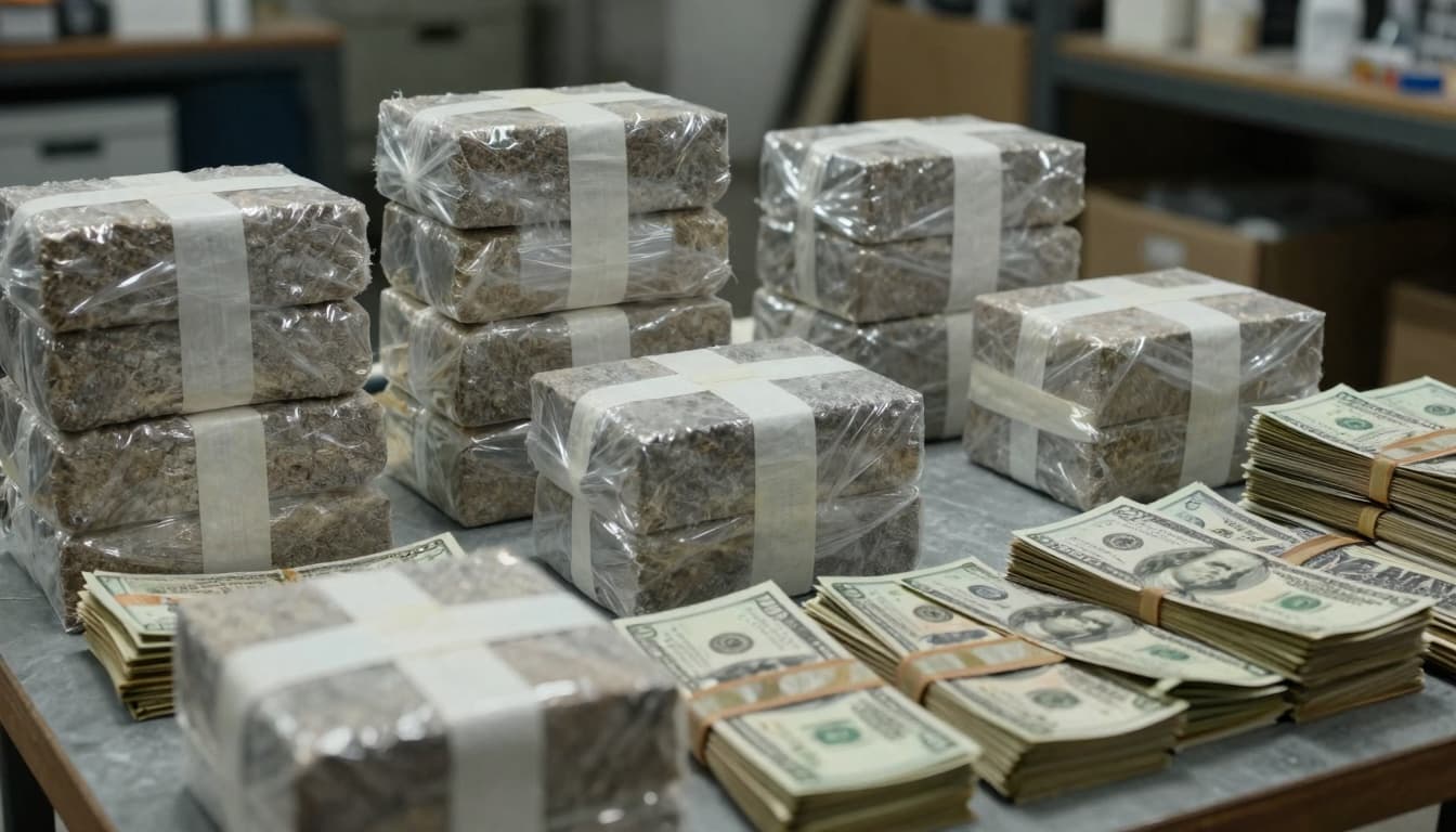 Former High-Ranking DEA Agent Accused Of Helping Mexican Cartel Traffic Drugs And Launder Millions 2 Seized illegal drugs and bundles of cash on a table