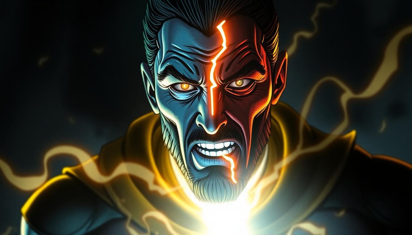 Thunderbolts: Joanna Calo Brings Depth and Drama to Marvel’s Antihero Team 3 Marvel film scene: Sentry struggles with dual persona the Void, emotional split face, glowing energy, shadowy background