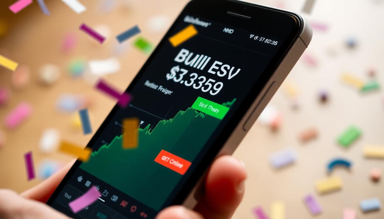 Bullish Crypto Exchange Soars in Historic IPO: Stock Pops 90% and Signals Crypto’s Resurgence 3 Image: Closeup of phone displaying Bullish’s price spike, confetti and news alerts, representing mobile excitement