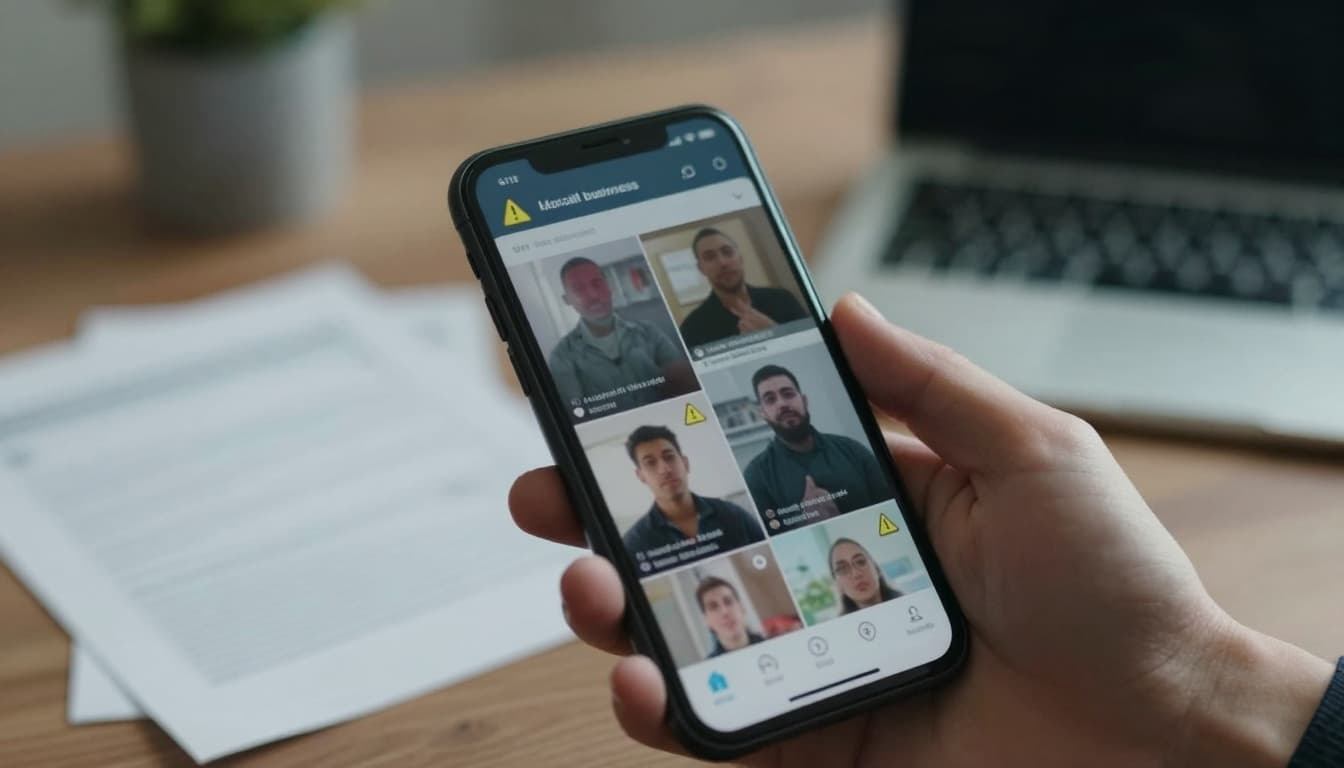 Smartphone showing viral video thumbnails and warning symbols concept