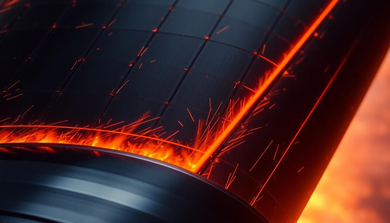 Close-up of Starship heat shield tiles in fiery reentry