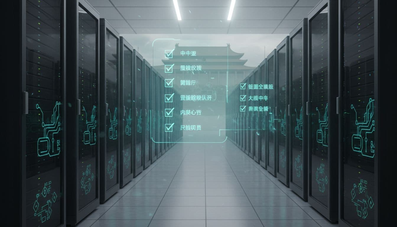 Report: China Bans Foreign AI Chips in State-Funded Data Centers — What It Means for AI, Supply Chains, and Investors 2 Modern Chinese data center with domestic chip iconography and compliance checklist