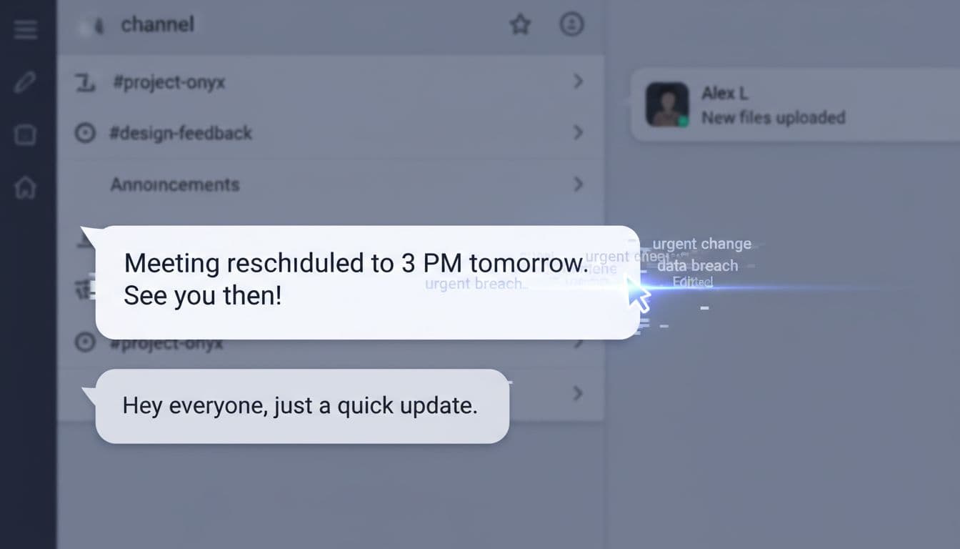 Concept art of a corporate chat quietly rewritten without an edited label