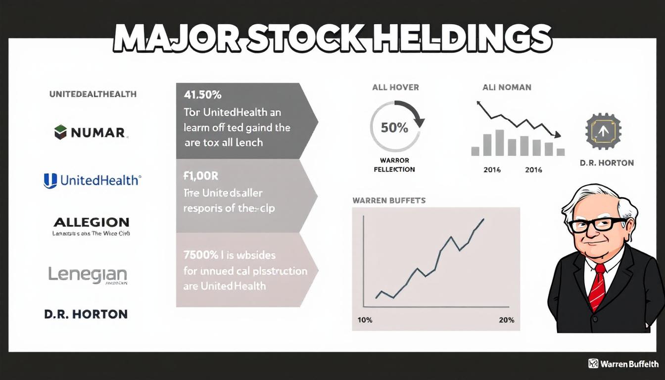 AI vs. Buffett’s Mystery Stock: When Machines Analyze Wall Street’s Greatest Investor 4 Image: Infographic-style comic with major stocks connected to Buffett, AI chip, up/down charts