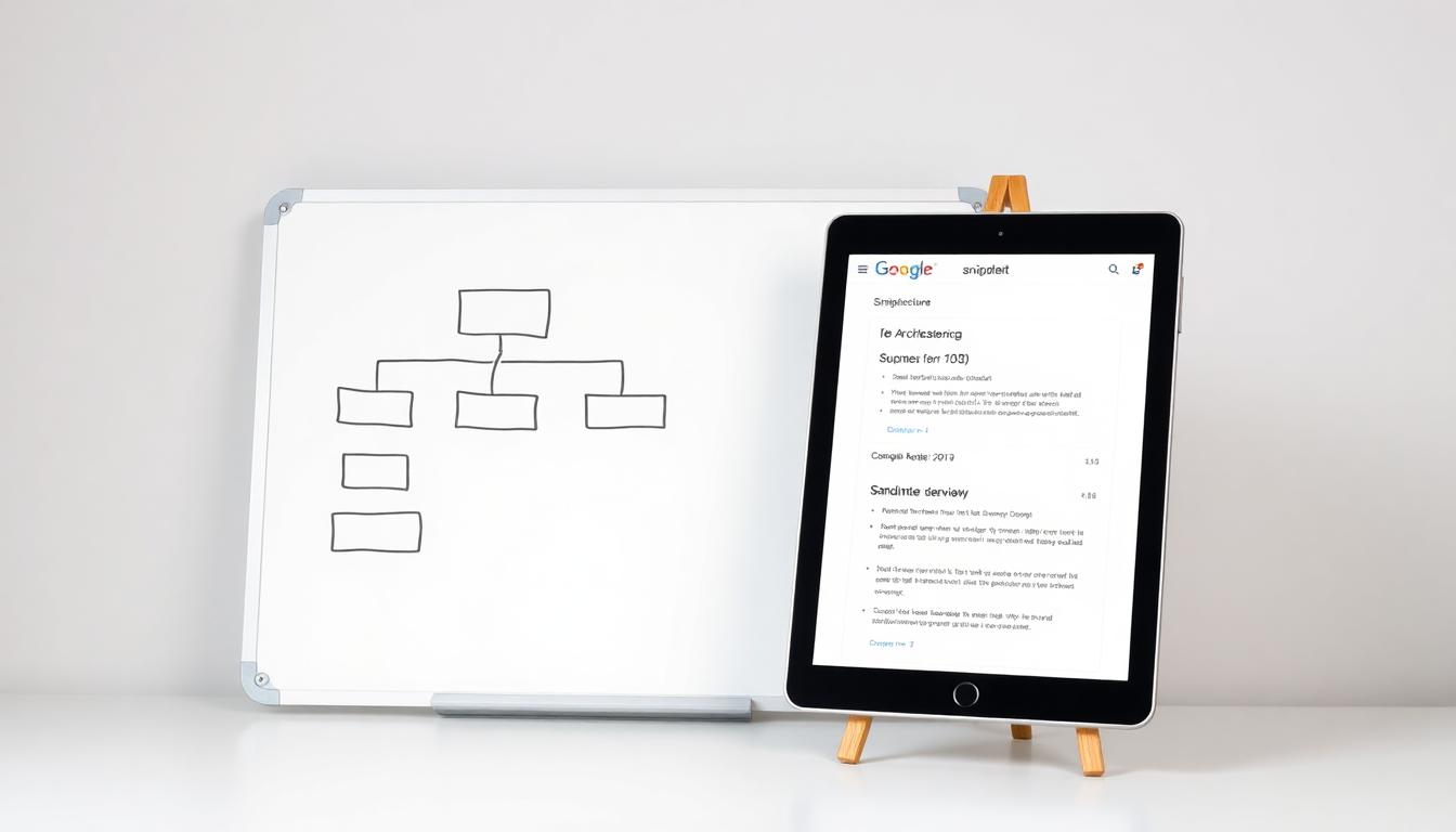 Whiteboard with site architecture and tablet snippet preview