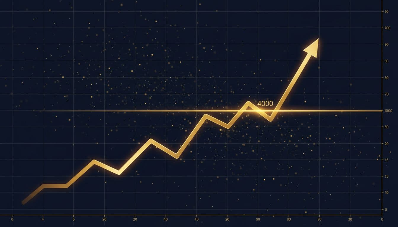 Gold Hits $4,000 an Ounce: What It Means for Investors, Savers, and Traders 3 Stylized gold price chart with resistance turning into support near 4000