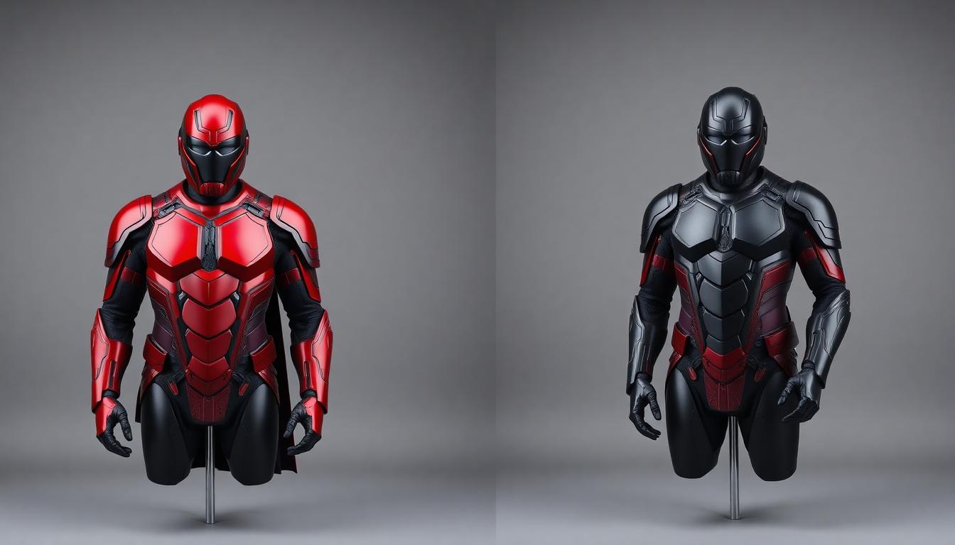 First Look at Ian McKellen’s New Magneto Suit in Marvel’s Avengers: Doomsday 4 Side-by-side comparison of classic-inspired crimson and purple armor versus modern deep-crimson and charcoal redesign