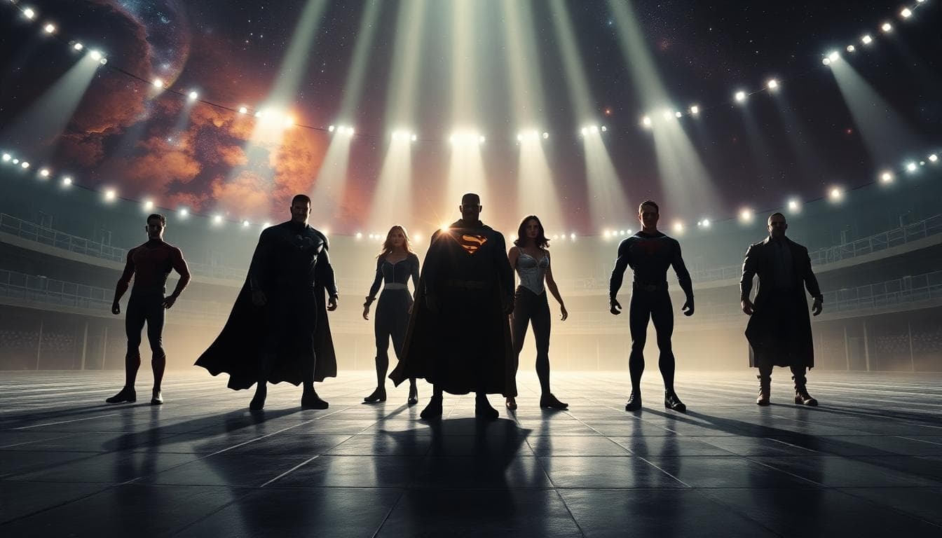 Marvel’s First Avengers: Doomsday Teaser Set for December 3 Superhero team silhouettes under spotlights in a cosmic arena