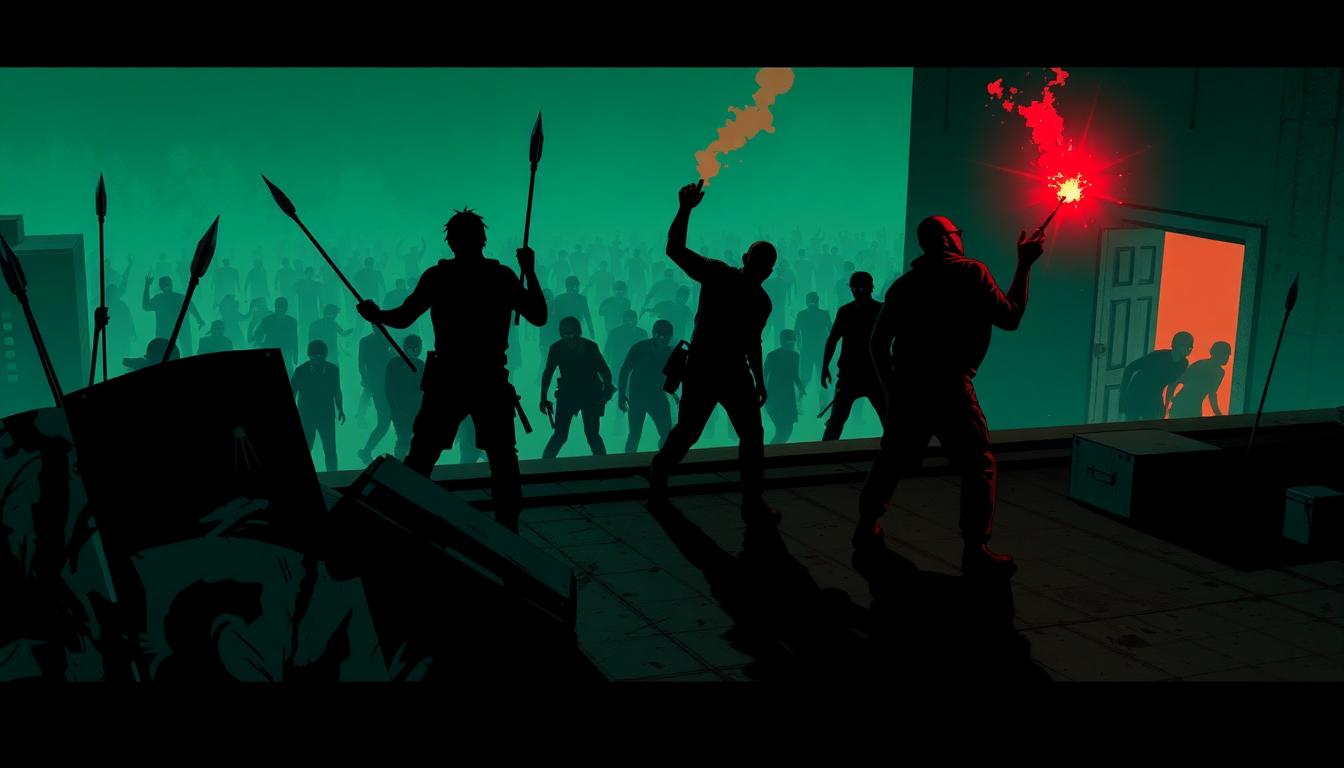 Marvel Zombies: Which Characters Might Die? Fan Predictions and Odds 2 Rooftop survivor barricade with improvised shields and a flare lighting a zombie standoff