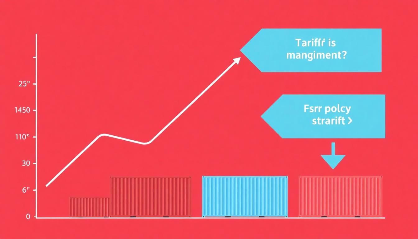 Vector illustration of shipping containers and a tariff trend graph with arrows
