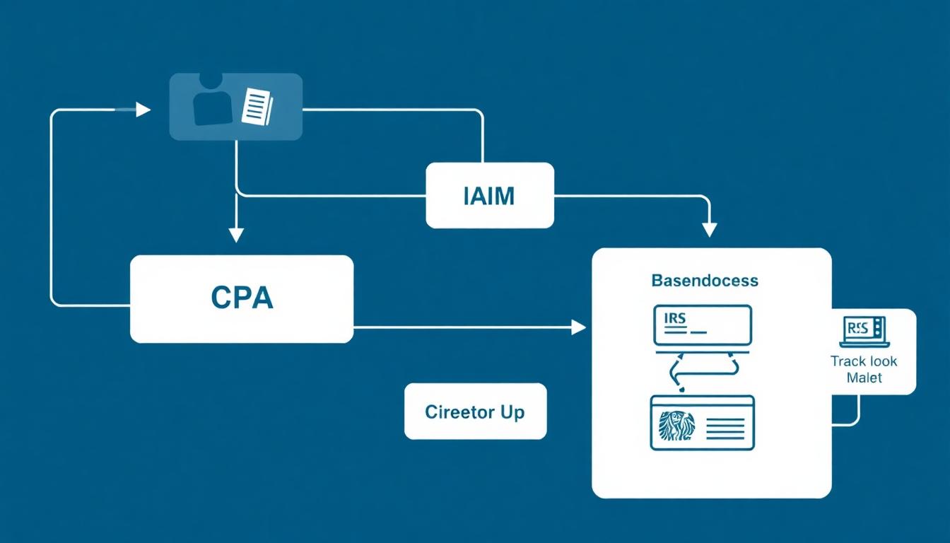 Vector flowchart concept from taxpayer to CPA to IRS systems to faster processing