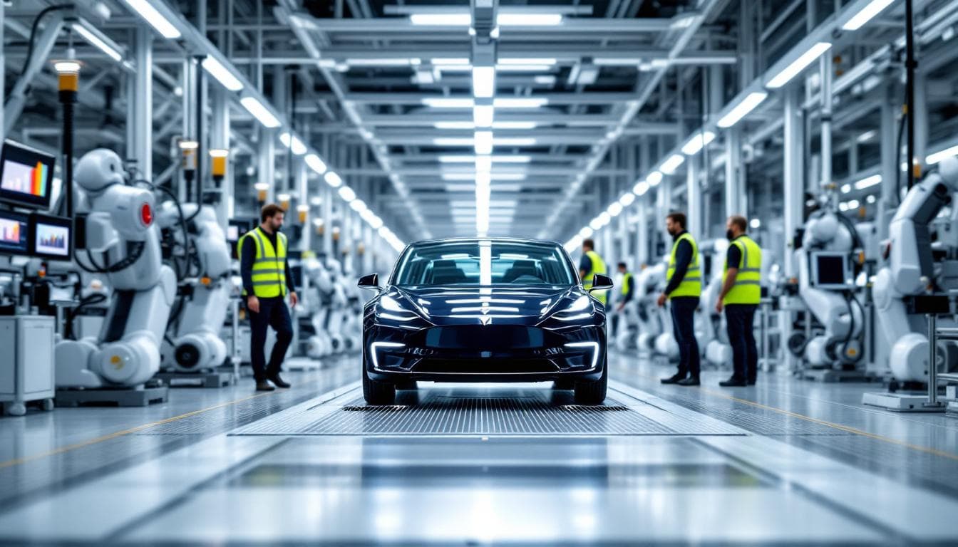 Elon Musk Becomes First Person Worth $500 Billion 2 Tesla assembly line with EVs and robotics