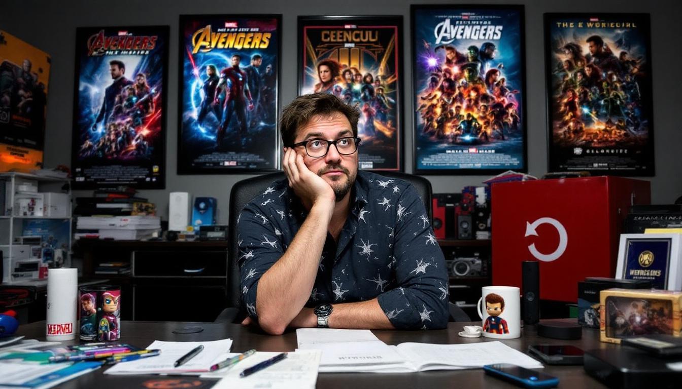 Critic at desk with Marvel merchandise, pondering past and future MCU