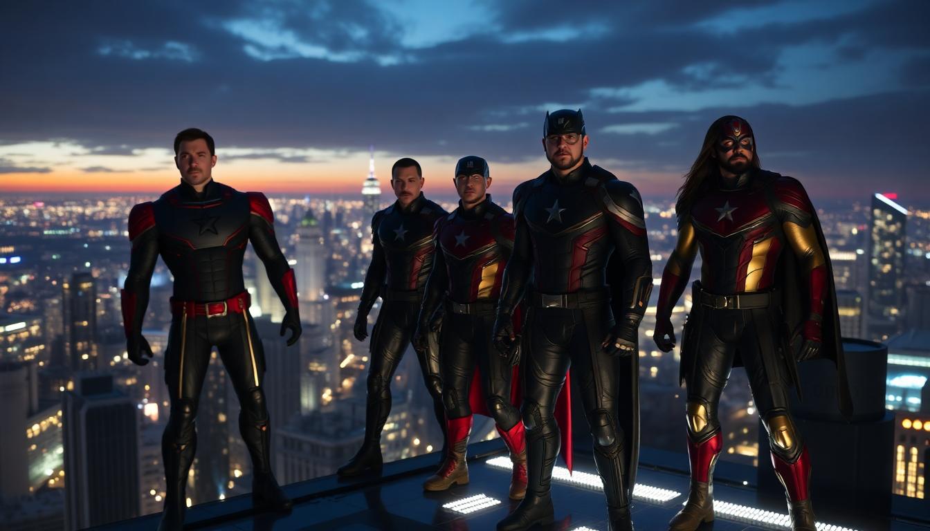 Thunderbolts: Joanna Calo Brings Depth and Drama to Marvel’s Antihero Team 4 Thunderbolts team final scene: new Avengers Tower at night, team members in new costumes, city skyline, post-credits style