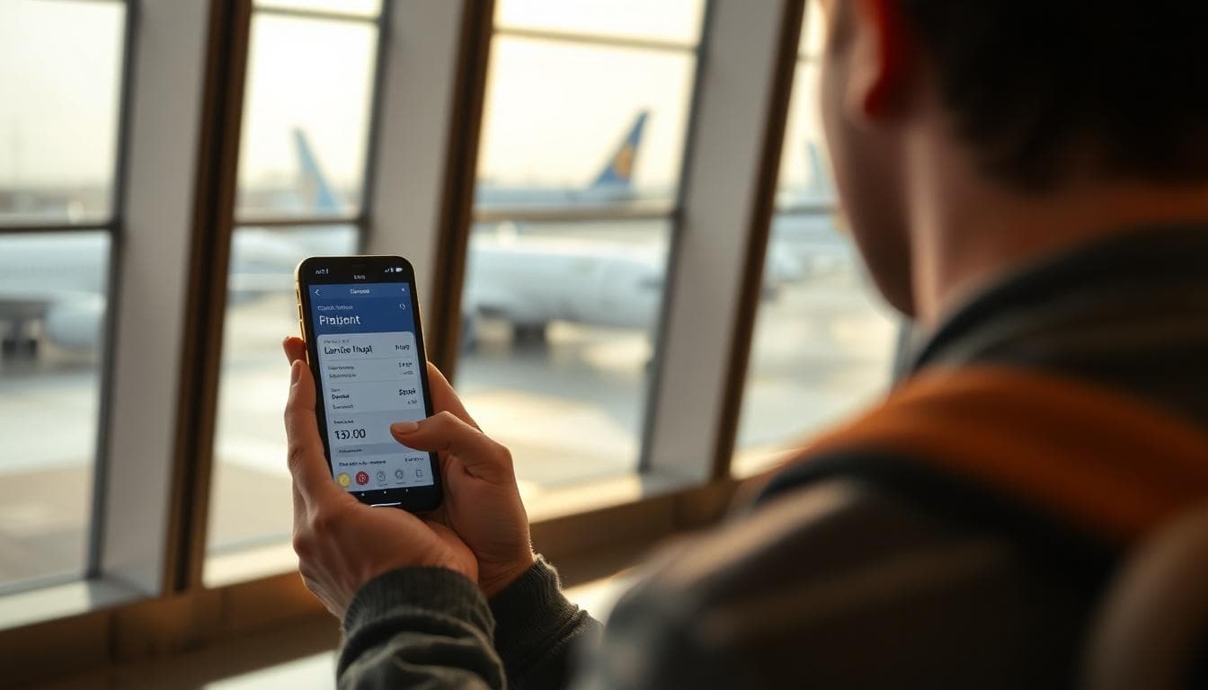 U.S. Proposal Targets Chinese Airlines Using Russian Airspace on U.S. Routes 3 Passenger checking flight details on a phone at an airport gate