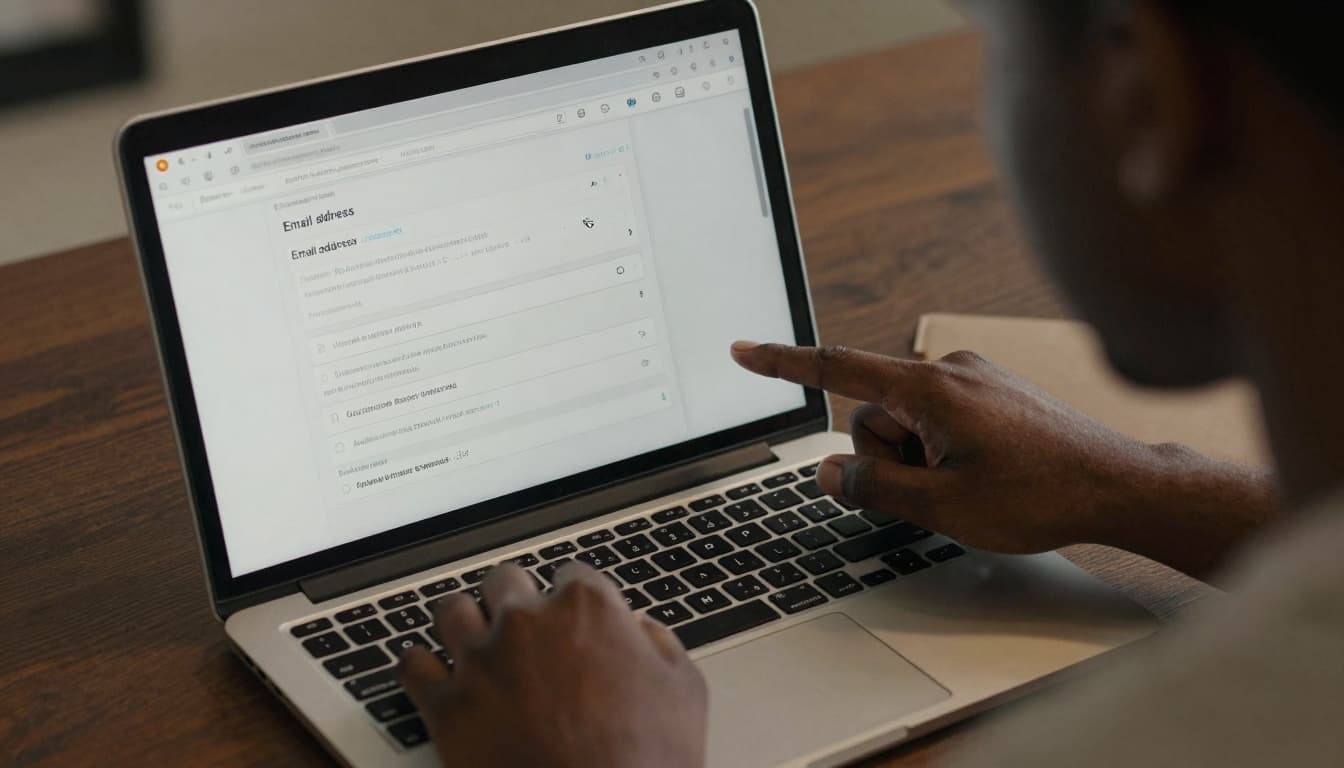 Person updating email address settings on a laptop