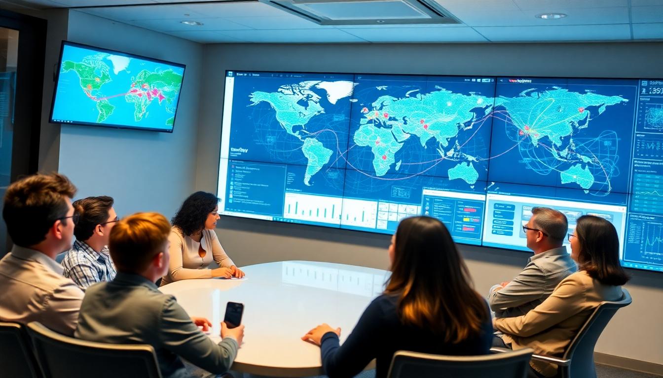 Verizon Q2 2025 Earnings: Strong Growth, New Tech, and a Bold Road Ahead 4 Inside Article Image 3: Verizon business strategy team reviews digital broadband maps in a meeting.