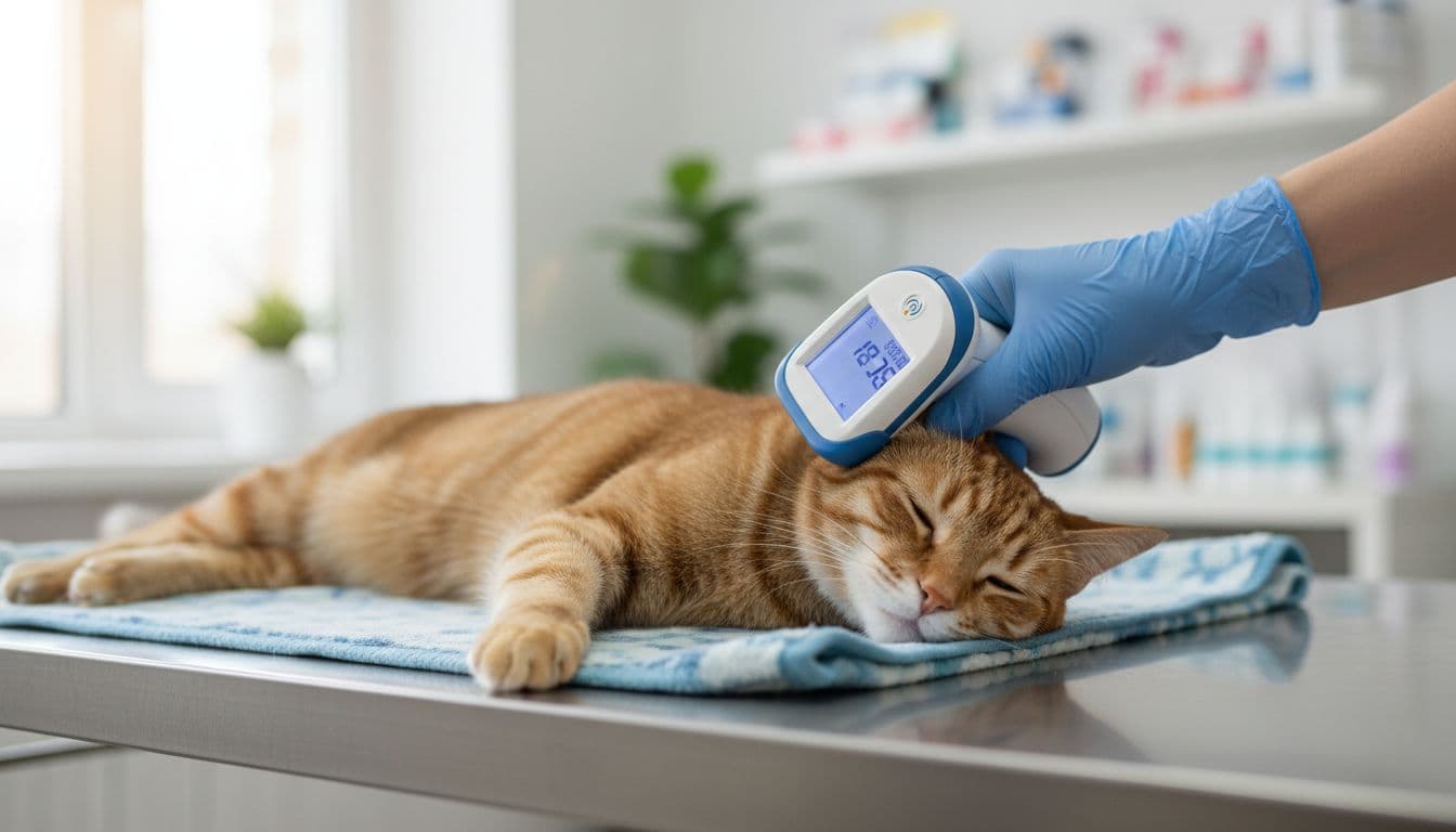 Does My Cat Need a Microchip? 7 Clear Reasons Most Cats Should Have One 3 Veterinarian's hand uses handheld scanner to read microchip in a relaxed tabby cat's neck in a bright clinic.