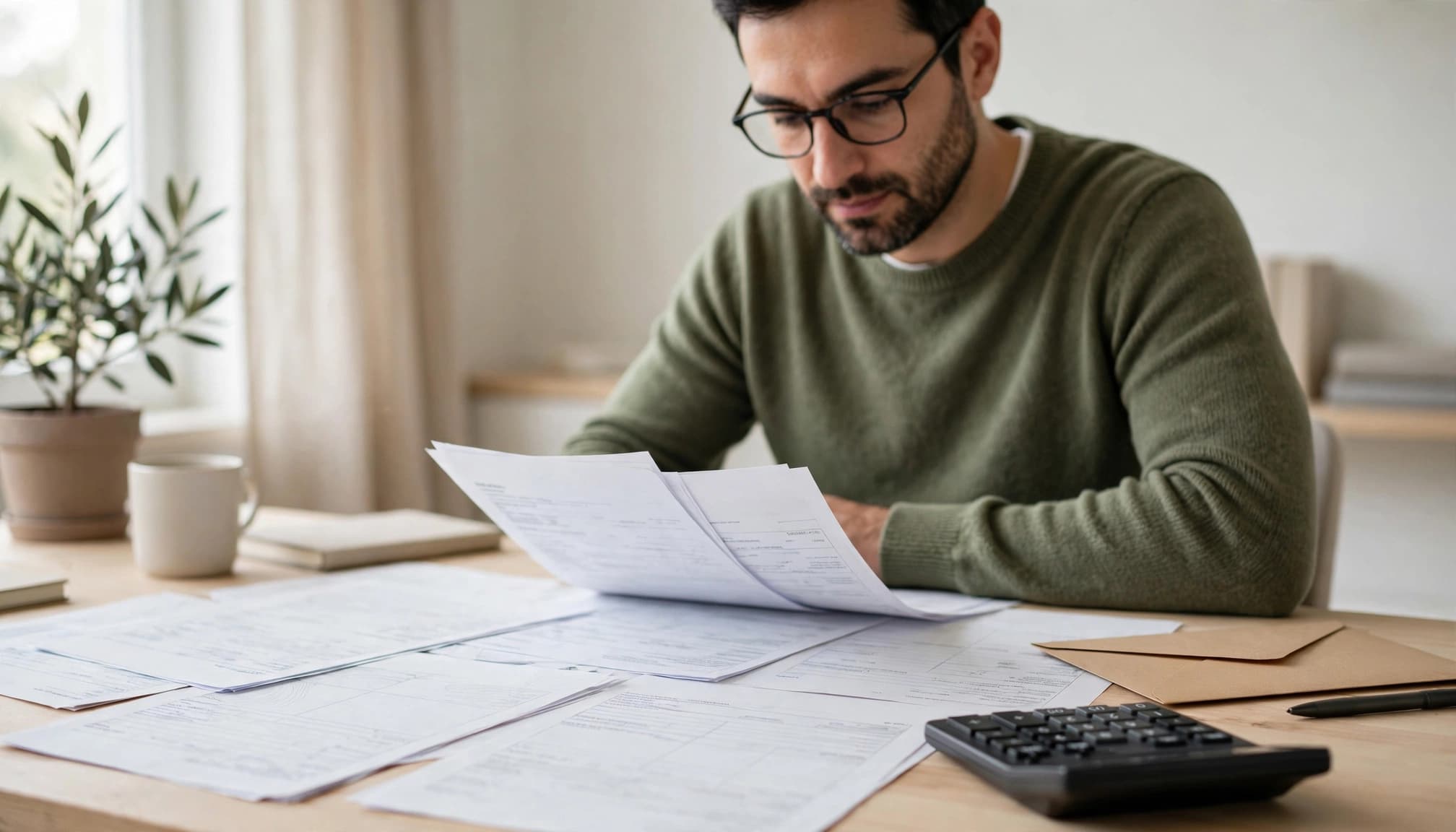Detrazioni da lavoro dipendente 2026: calcolo e conguaglio 1 Impiegata italiana controlla documenti fiscali con calcolatrice in un luminoso ufficio domestico.