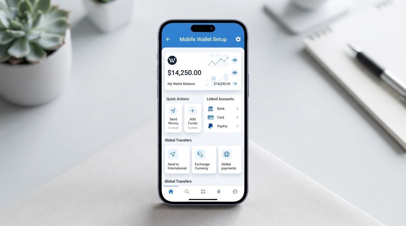 A Smartphone Displaying A Digital Wallet Finance App With Blue Ui Accents.