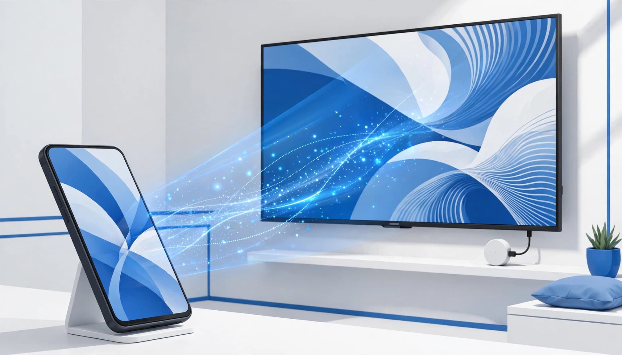 Smartphone Android μεταδίδει ασύρματα την οθόνη του σε smart TV.