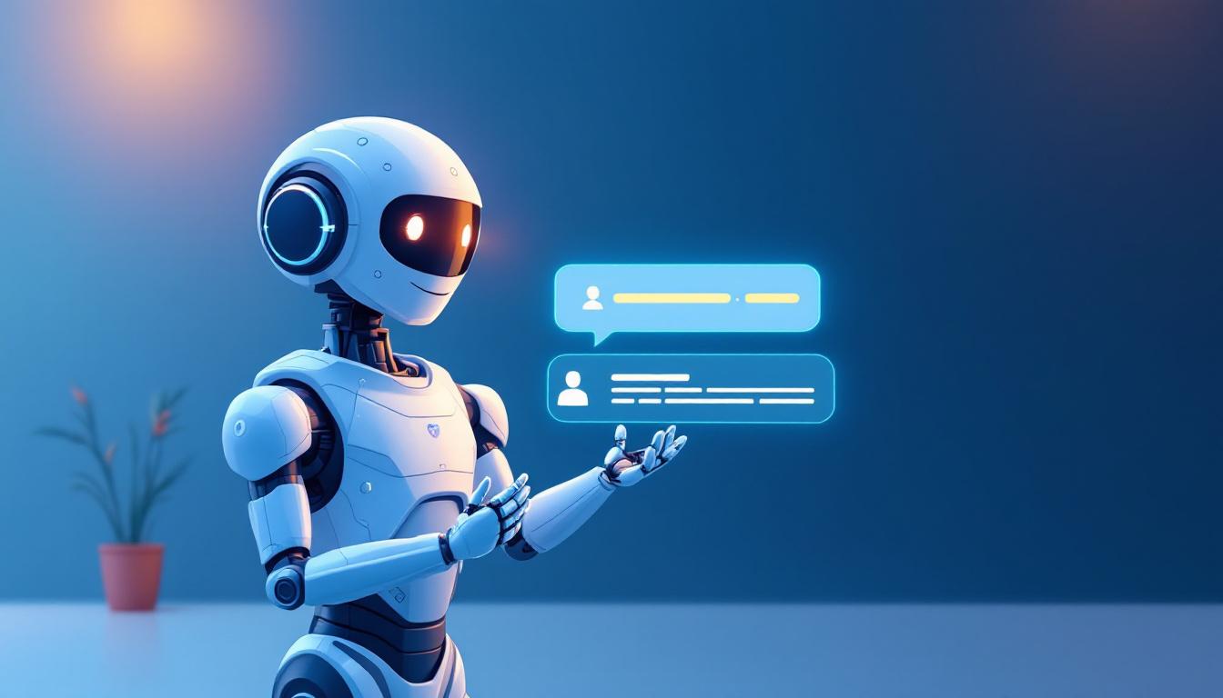 A friendly AI chatbot on a website chat window helping a customer with product search and order status. Clean, modern vector art with a soft color palette. Image created with AI.