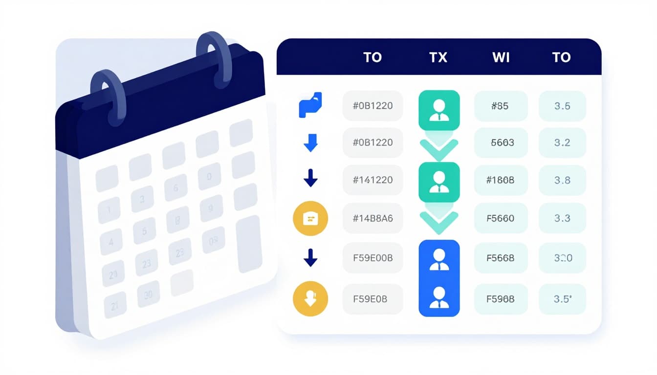 Modern minimalist 3D isometric infographic illustrating a monthly workflow checklist with calendar, SOP binder icons, repeating arrows, funnel, dashboard, and stylized business owner planning on a white background with high clarity and negative space.
