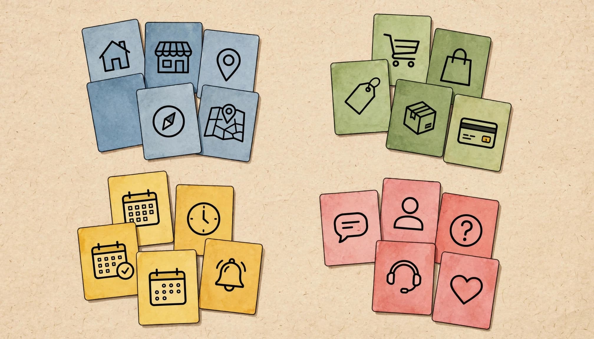 Website pages grouped through card sorting
