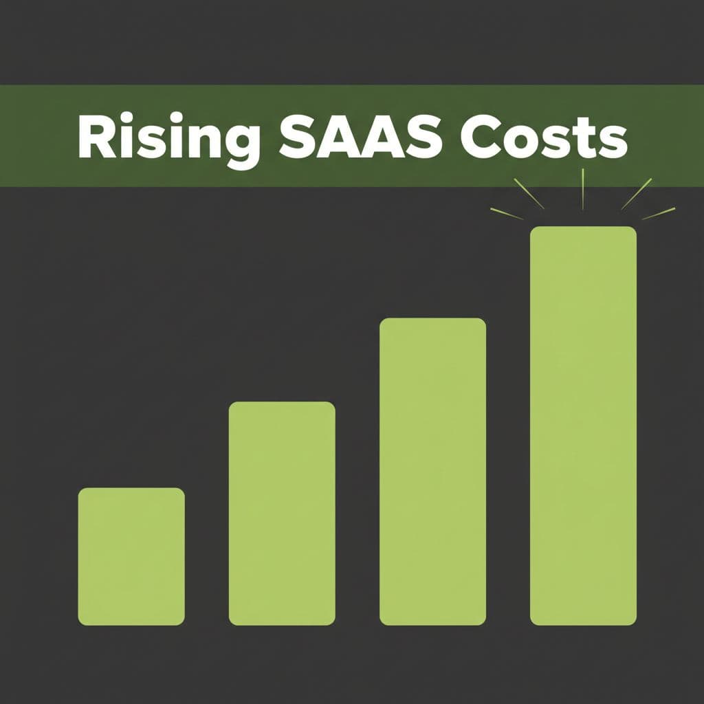 A minimalist chart illustrates rising costs with a dark green header displaying bold white text.
