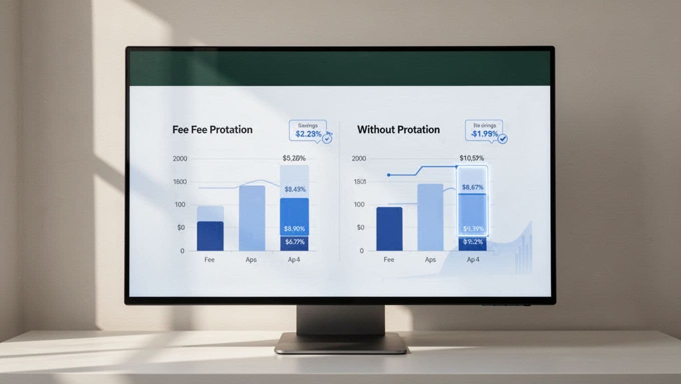 Dashboard shows side-by-side charts comparing Stripe fees for full and prorated invoices, with savings highlighted, under dark-green band with bold 'Reduce Proration Fees' headline.