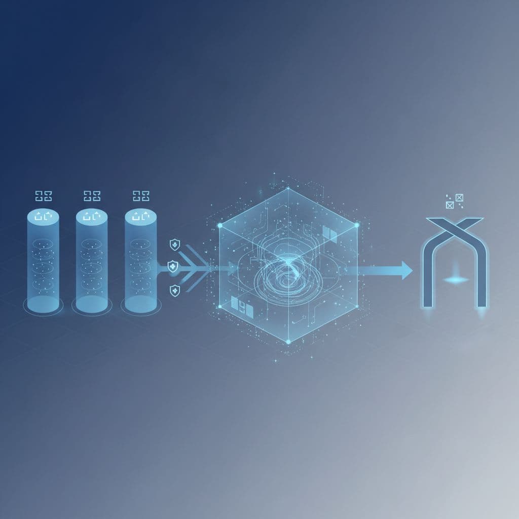 RAG Security Checklist for Enterprise Search Teams in 2026 1 A minimalist diagram shows data silos flowing through a central secure processing layer to an output gate.