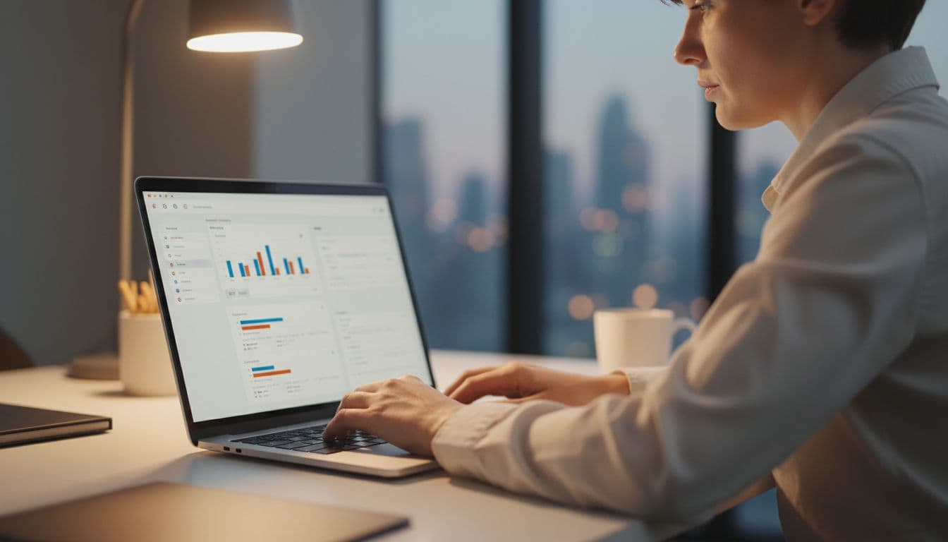 ServiceNow Security Audit Checklist for Enterprise Teams in 2026 1 Enterprise administrator at a modern office desk reviews ServiceNow roles and groups on a laptop screen, with focus on hands on keyboard and blurred screen content.