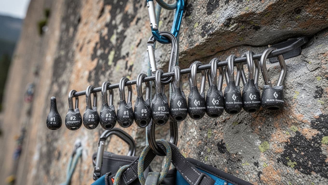 Close-up product photography of a Black Diamond Stoppers rack on a <a href=