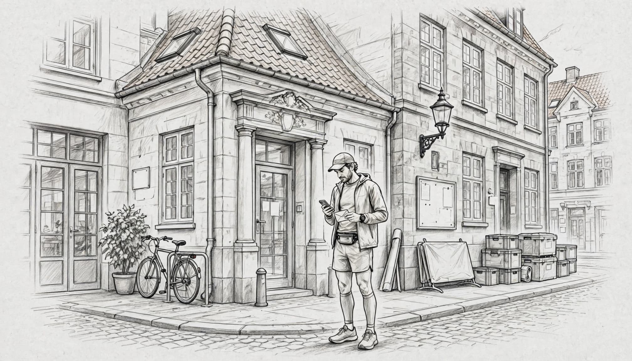 A runner checks a phone outside a Copenhagen race registration venue.