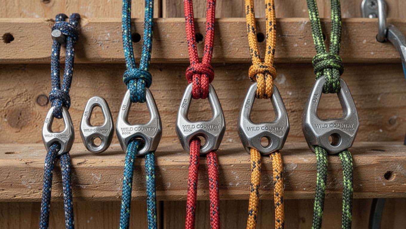 Lineup of five Wild Country Rockcentric hex <a href=