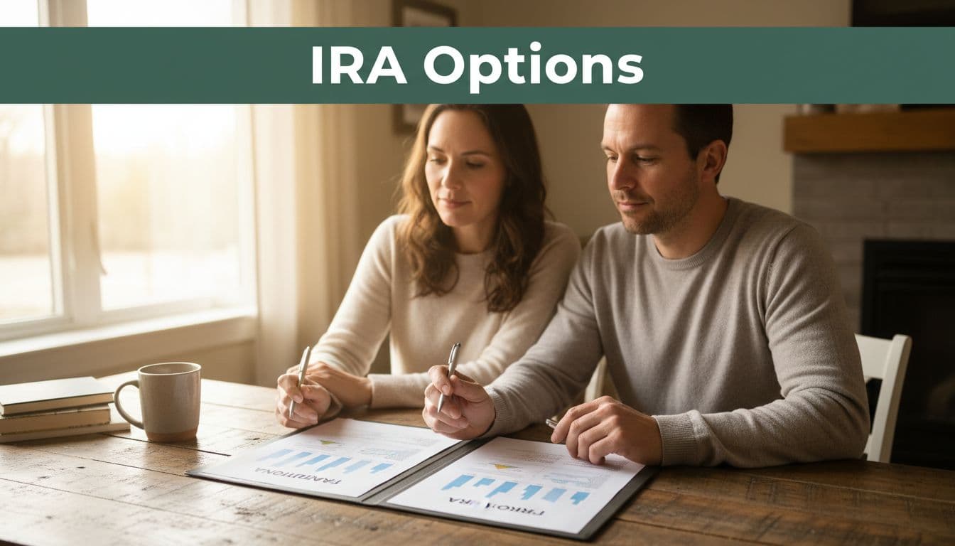 Couple comparing Traditional and Roth IRA options