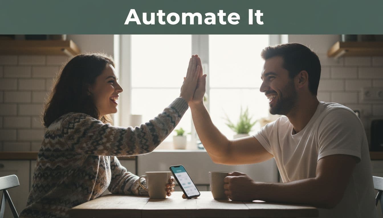 Couple high-fiving over automated savings app