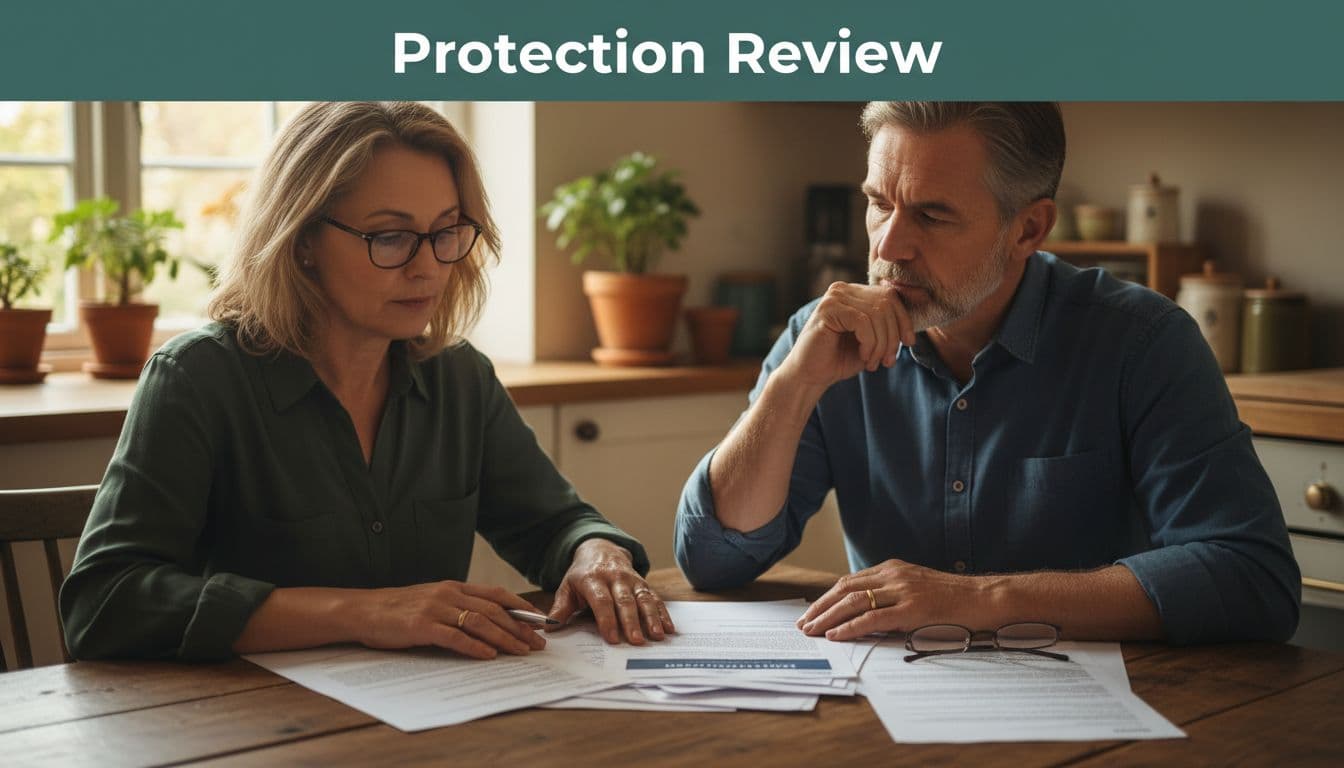 Couple reviewing insurance and wills.