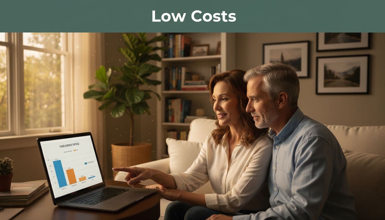 Couple reviewing low-cost funds charts.