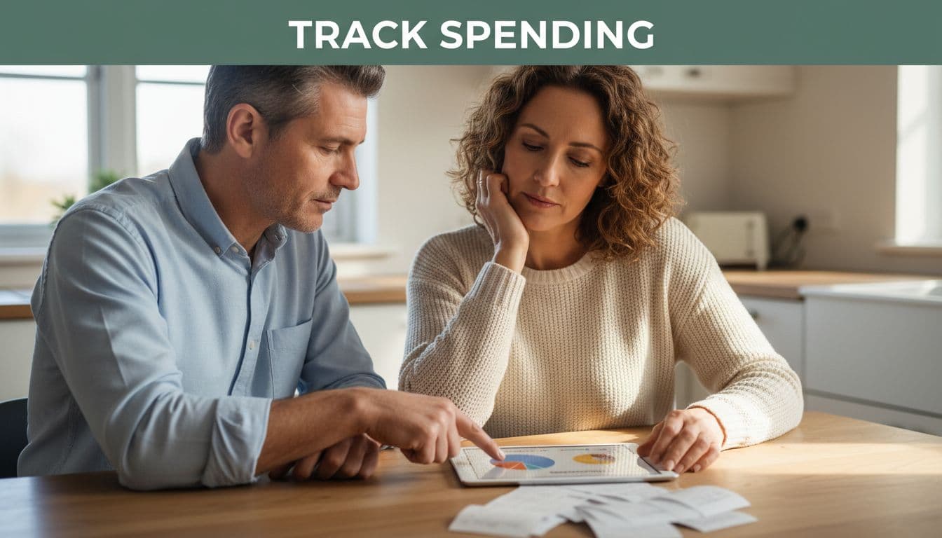 Couple tracking monthly expenses.