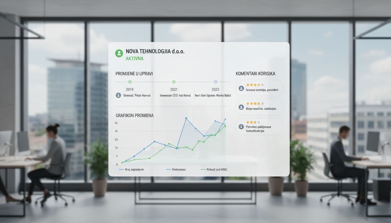 Profil tvrtke s prikazom statusa, promjena i komentara