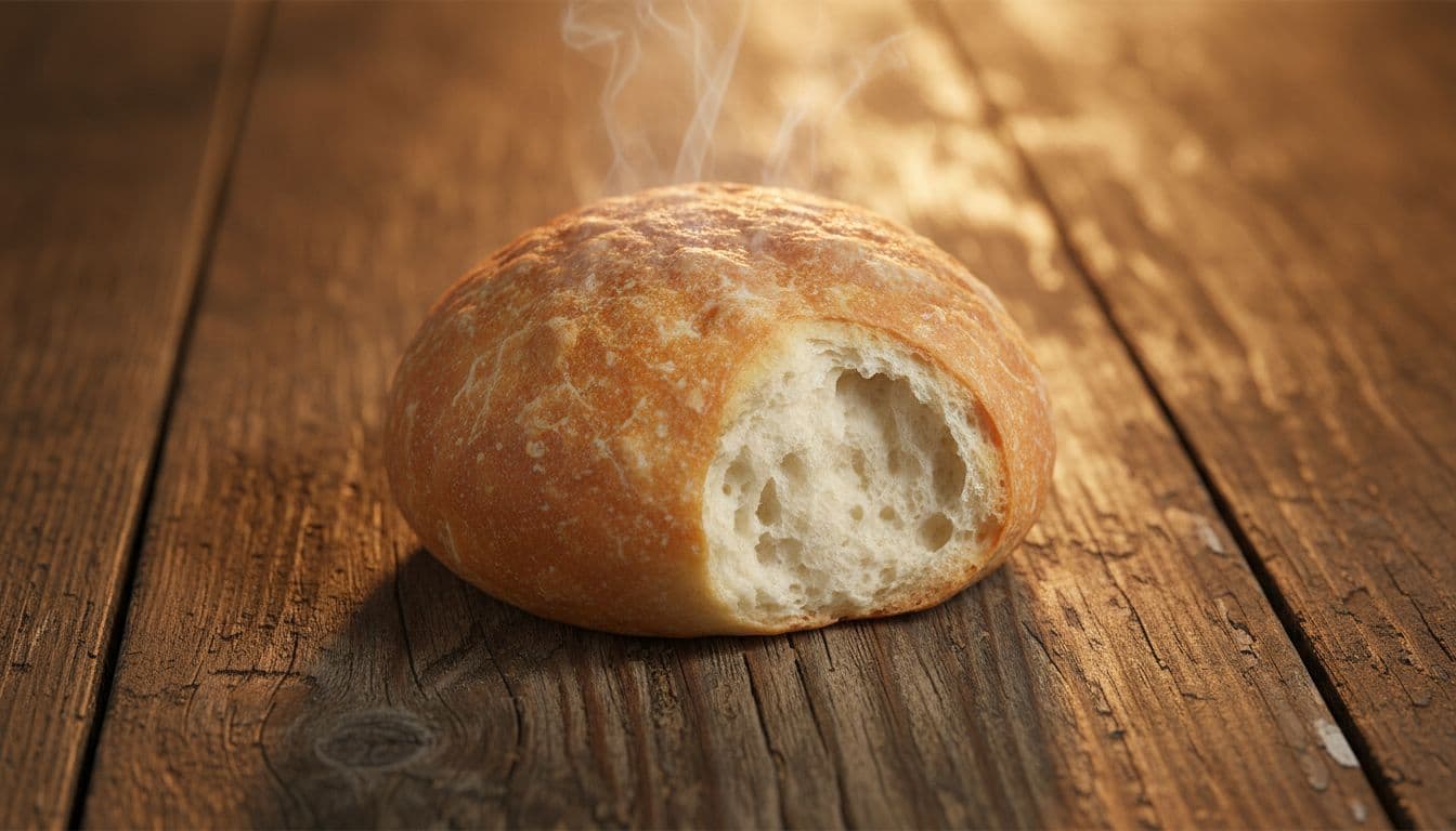 Texas Roadhouse Rolls Calories Guide: How Many Calories in 1 Roll 1 calories in one texas roadhouse roll - Single golden brown dinner roll with slight cut showing fluffy interior on rustic wooden table.