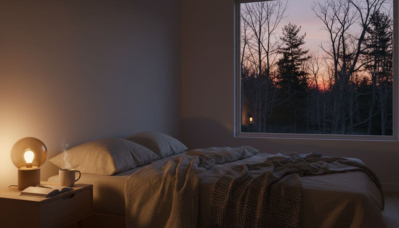 Calm CBD vs melatonin bedtime routine in a Michigan bedroom, Calmly Rooted West Bloomfield MI.