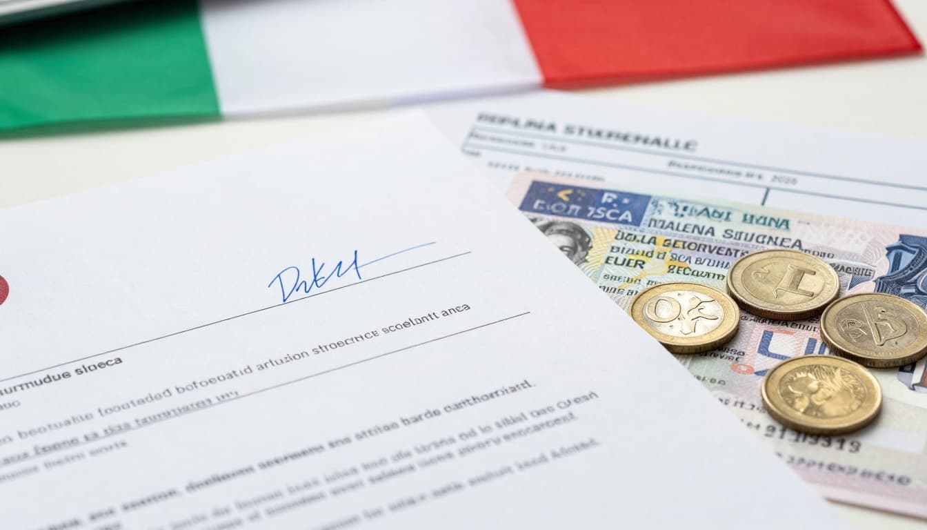 Bank Statement for Italy Student Visa 2026: Your Path to Approval 3 Close-up of official bank statement on letterhead with stamped signature showing sufficient funds for student visa, next to Italian visa application form and euro coins on a clean professional desk.